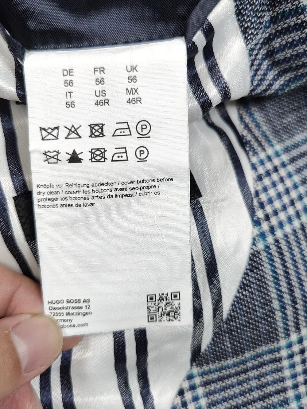 Hugo Boss Landicio Bella Tesse 60% Wool 40% Linen Blue Gray Plaid Blazer Sz 46
